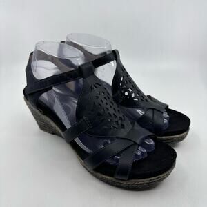 Umberto Raffini Wedge Orchid Laser Cutout Black Sandals WMNS US8.5 EU39 #9540